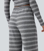Pantalon large gaufré taille mi-haute avec cordon de serrage, rayures dégradées et poches