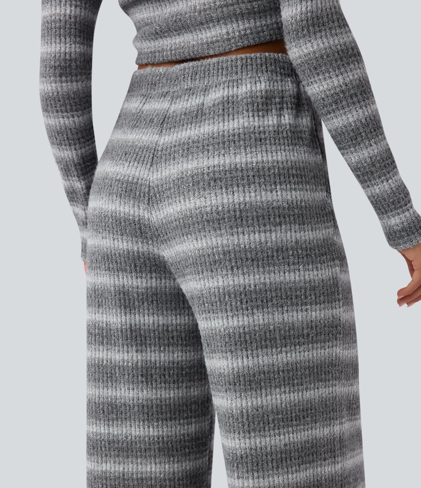 Pantalon large gaufré taille mi-haute avec cordon de serrage, rayures dégradées et poches