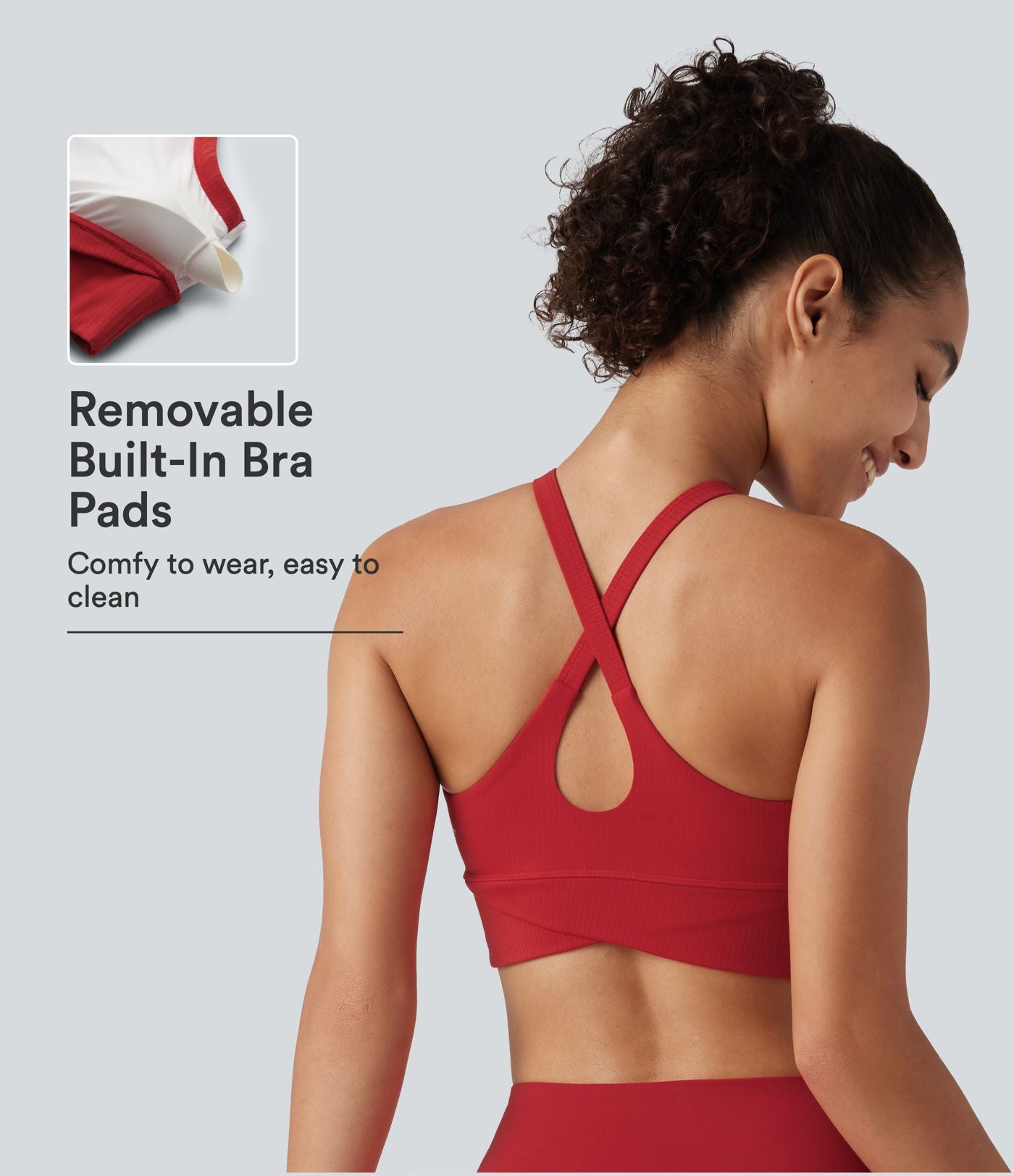 Brassière de yoga Halara UltraSculpt™ côtelée maintien léger à col V avec coussinets amovibles