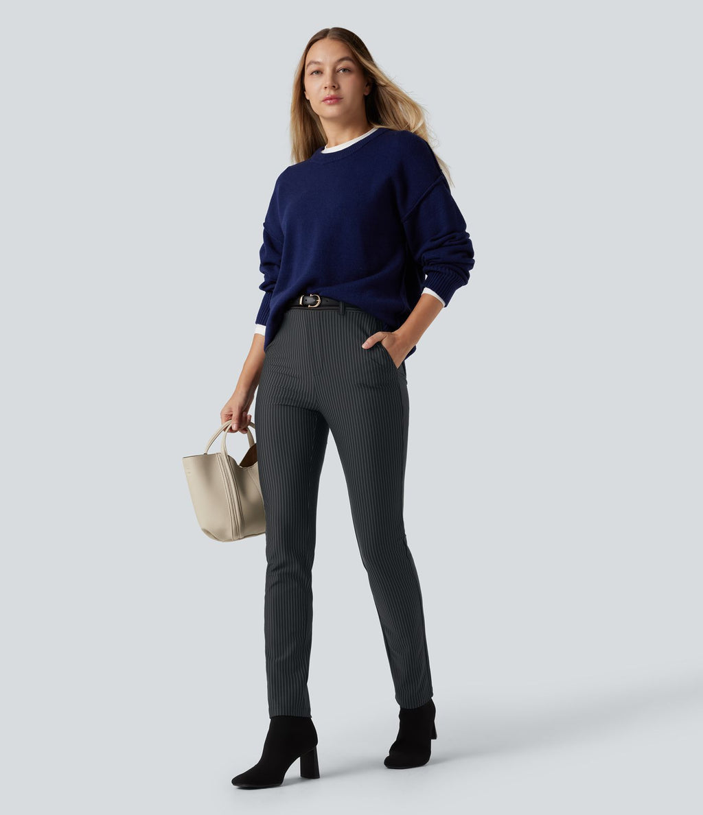 Pantalon de travail Halara Flex™ skinny à rayures, taille haute, avec poches