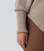 Pull grande taille col montant manches longues à ourlet asymétrique