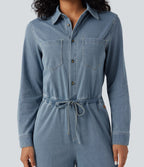 Combinaison denim délavé Halara Flex™ jambes larges manches longues avec cordon de serrage et poches - Édition Easy Peasy