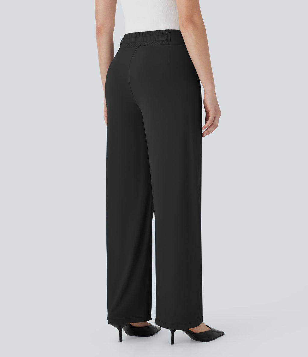 Pantalon de travail à taille haute avec boutons, fermeture éclair, poches latérales, fronces, jambe droite et effet frais InstantCool