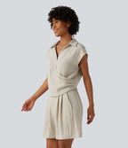 Chemise décontractée manches courtes froncée