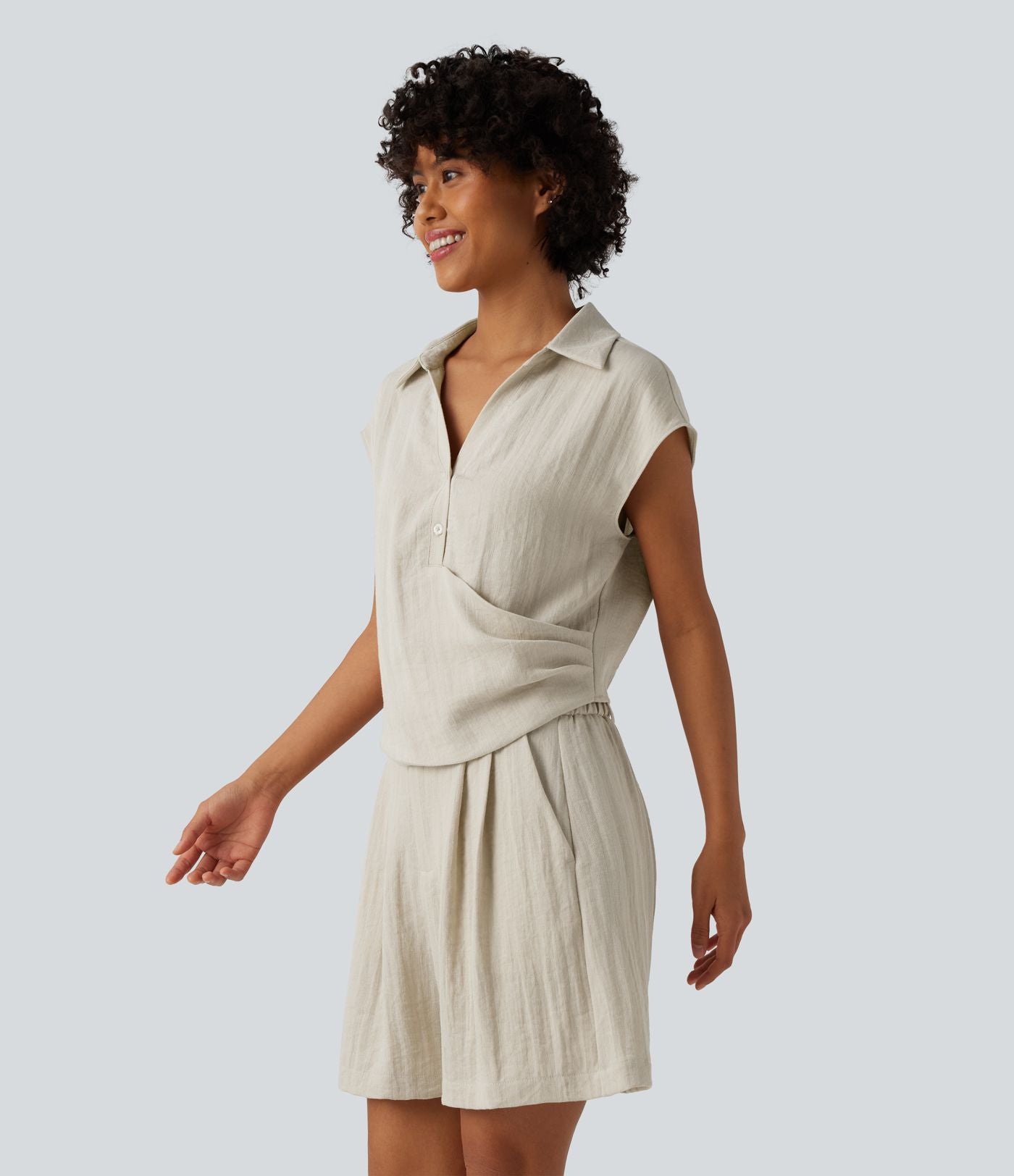 Chemise décontractée manches courtes froncée