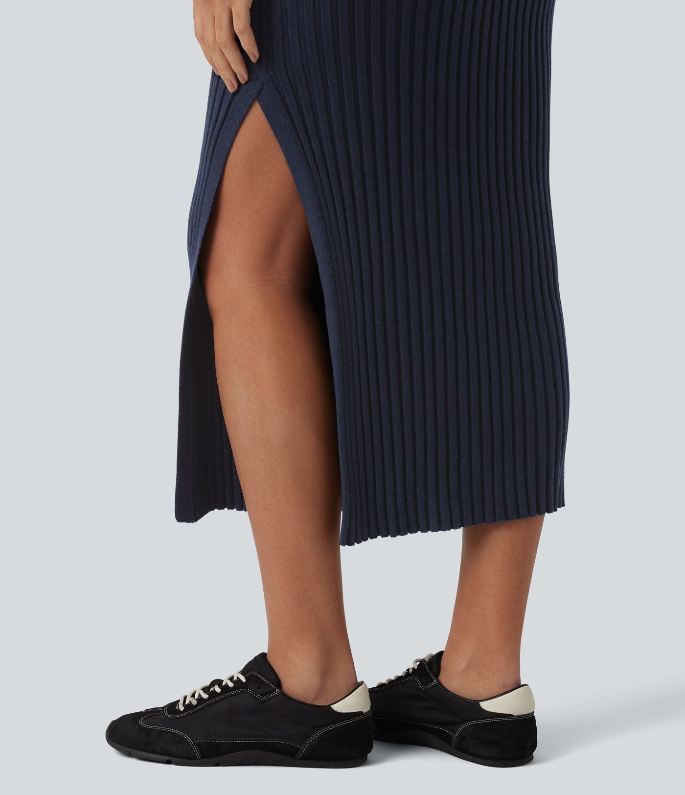 Jupe midi casual en maille taille haute