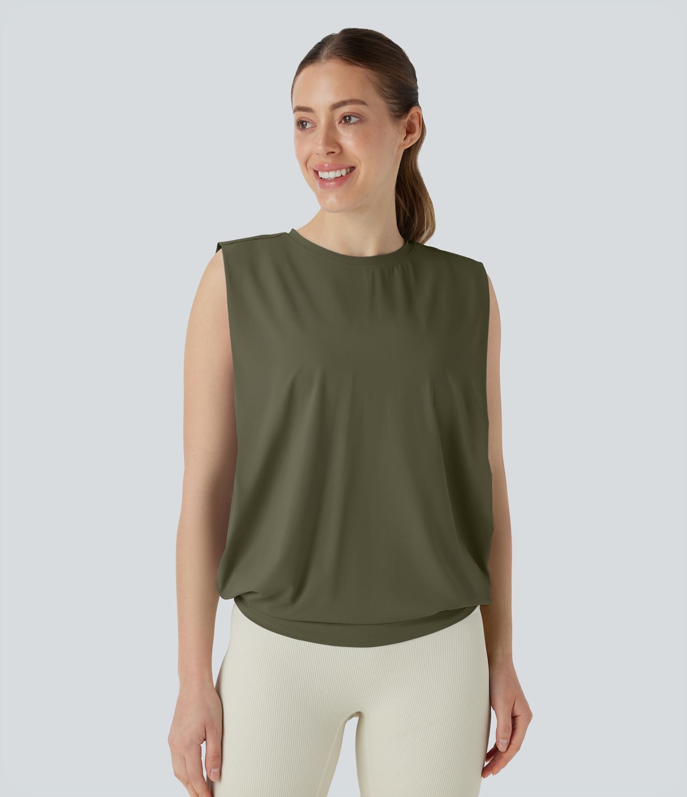 Débardeur de yoga col rond froncé, tissu rafraîchissant - Protection UPF50+