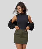 Jupe Cargo en Coton Casual Mini Droite à Taille Haute avec Multiples Poches