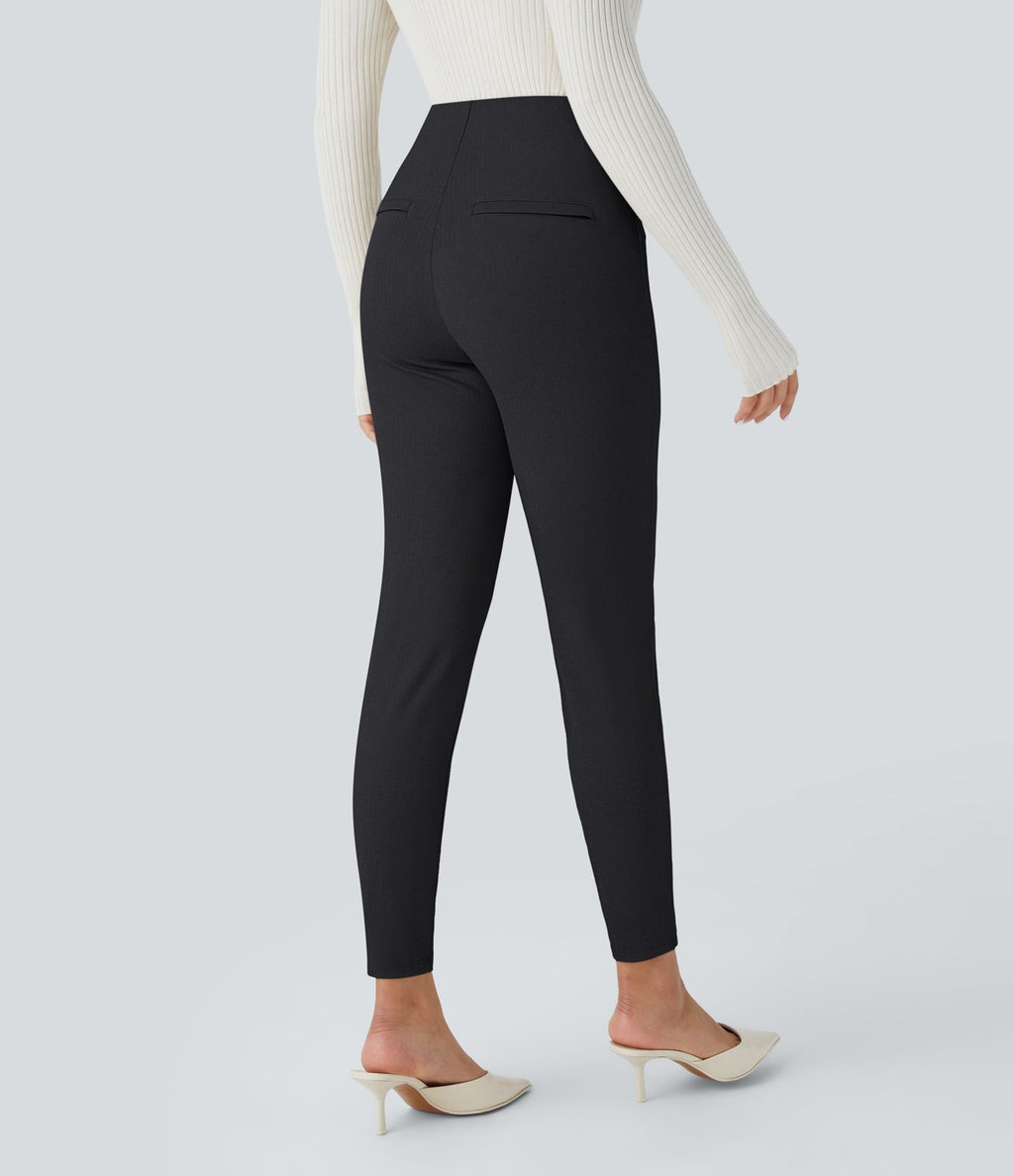 Pantalon tailleur skinny gainant taille haute à chevrons avec poches arrière zippées décoratives