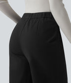 Pantalon tailleur chino large en coton taille haute avec poches