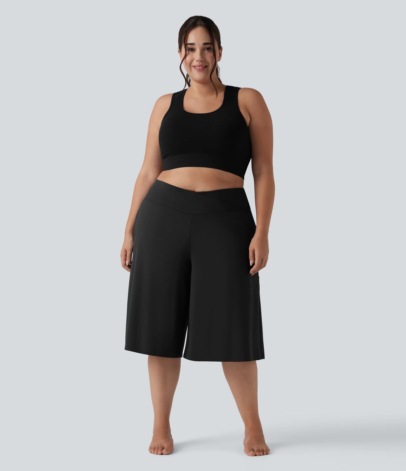 Pantalon corsaire grande taille large SoftlyZero™ Airy taille haute croisée effet frais InstantCool avec poches