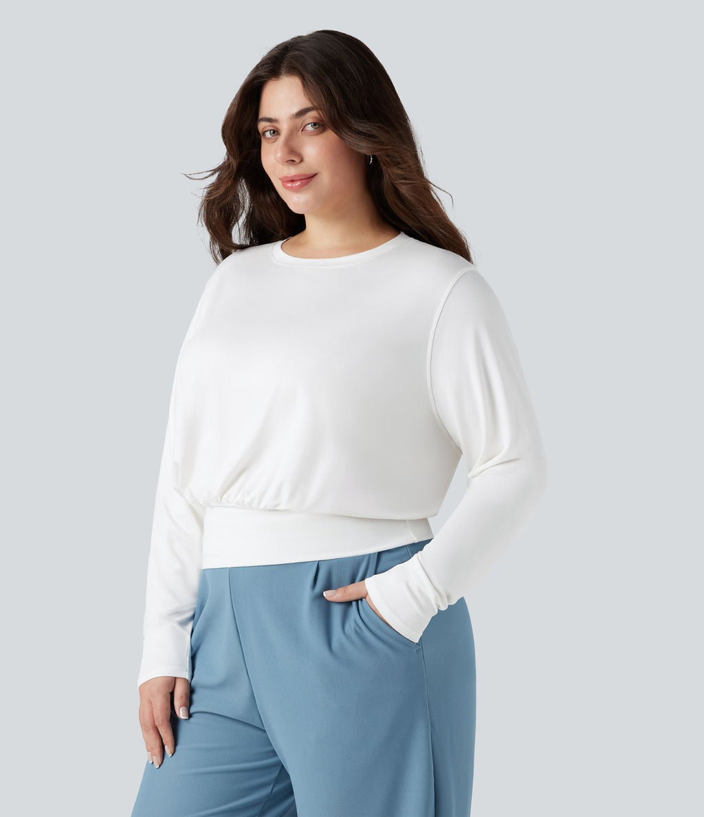 Top grande taille col rond manches longues