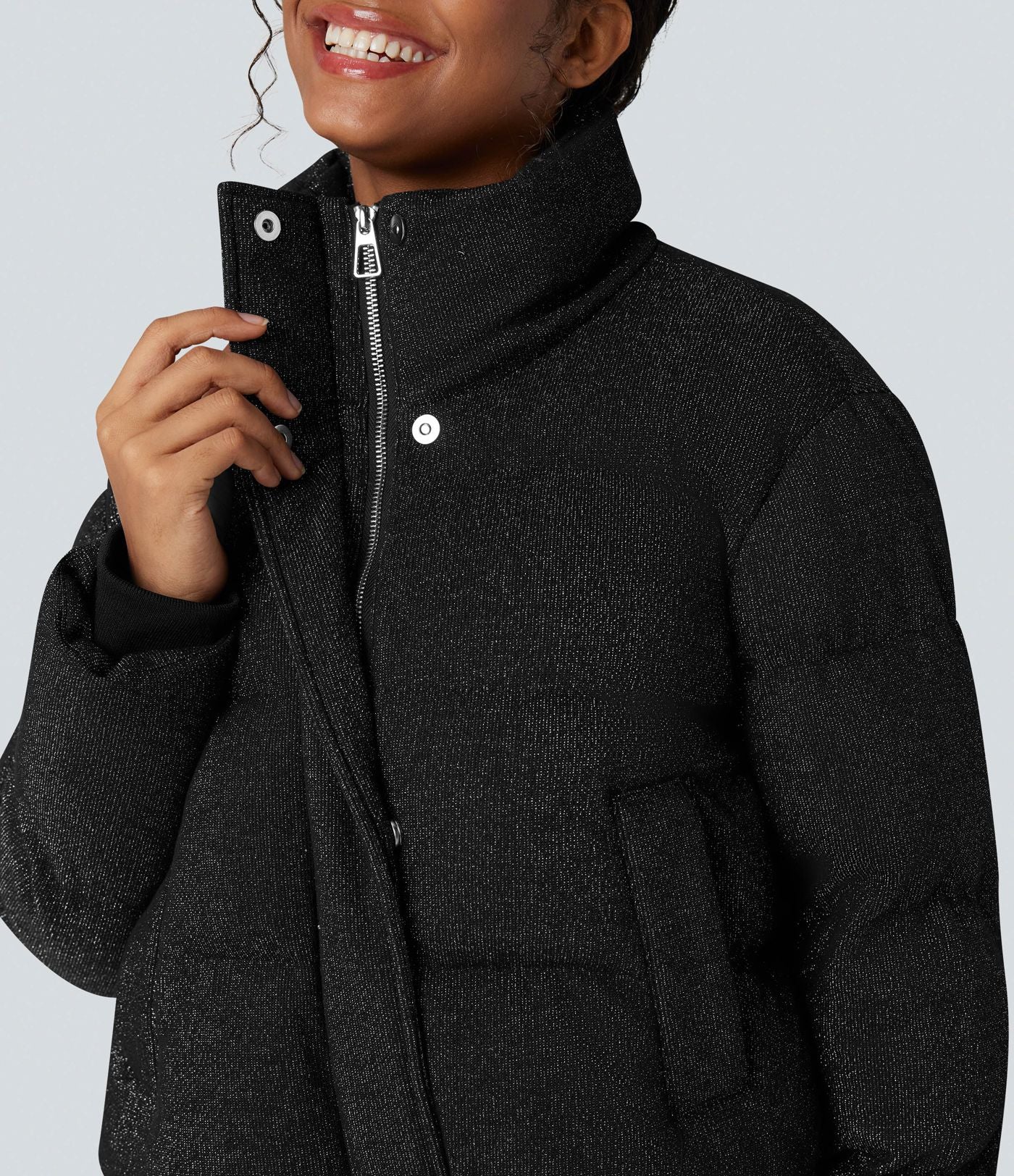 Doudoune col montant, effet sparkle, avec poches