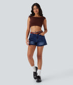 Short 7,5 cm décontracté en jean extensible Halara Flex™ taille moyenne avec boutons, zip et multiples poches
