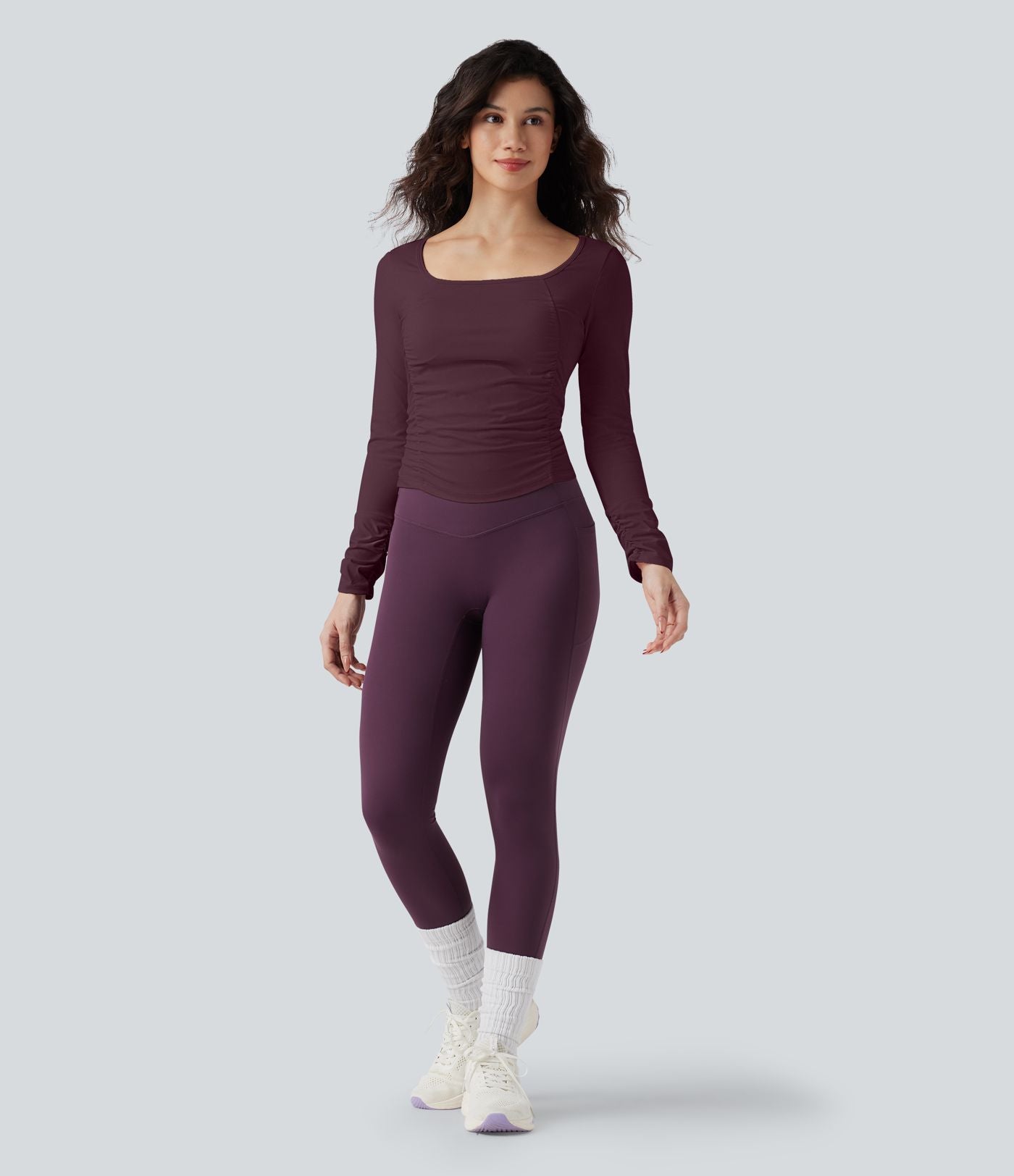 Haut de sport entraînement SoftlyZero™ Airy col carré manches longues froncé effet frais InstantCool