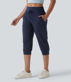 Jogging casual capri taille mi-haute avec cordon de serrage et poches