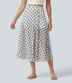 Jupe-short midi fluide évasée taille haute style vacances en mesh à pois avec cordon de serrage et poches