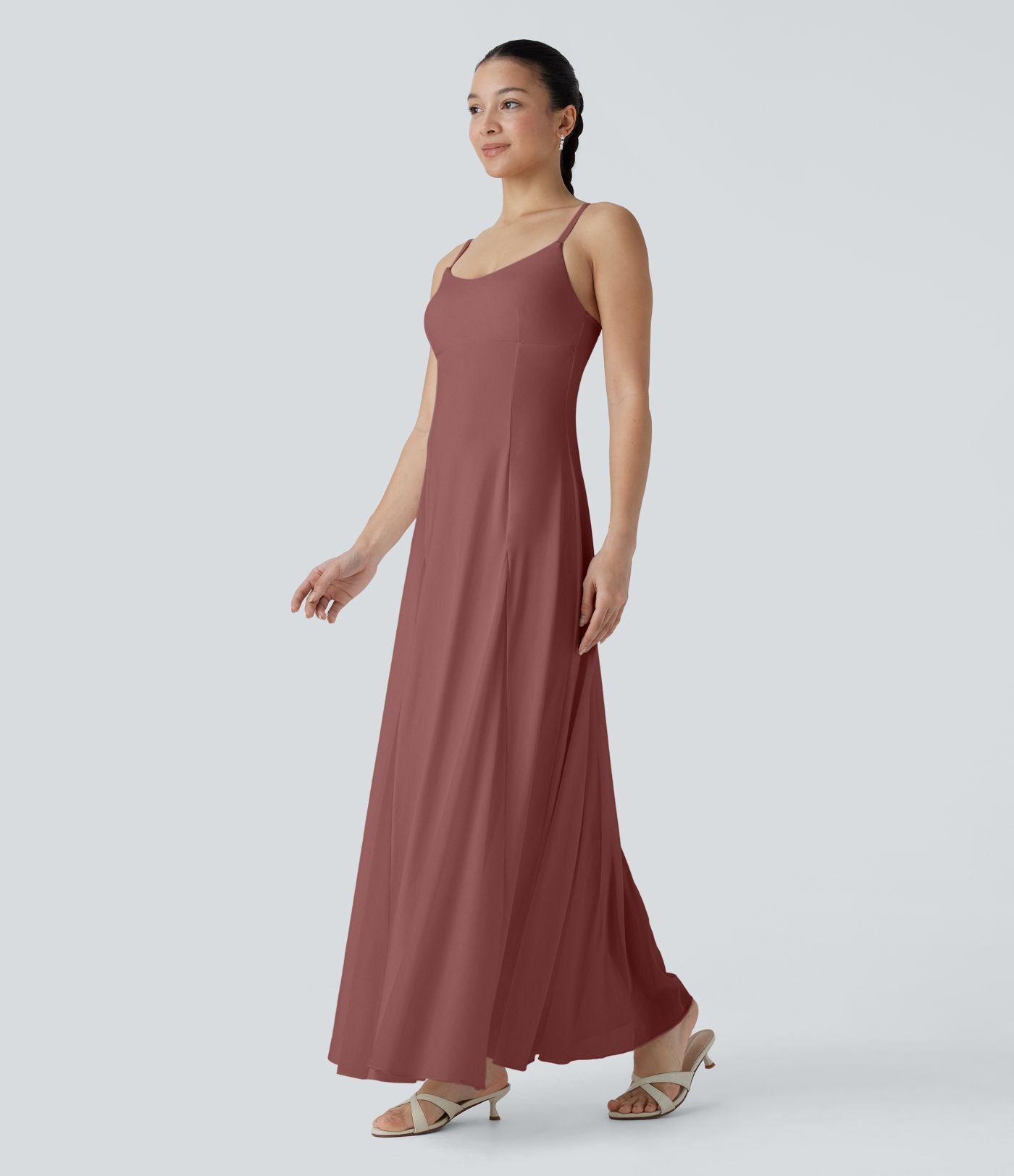 Robe longue fluide à bretelles ajustables avec maille contrastée pour demoiselle d'honneur et invitée de mariage