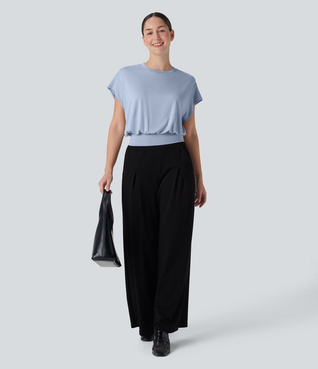 T-shirt de travail à col rond et manches chauve-souris courtes