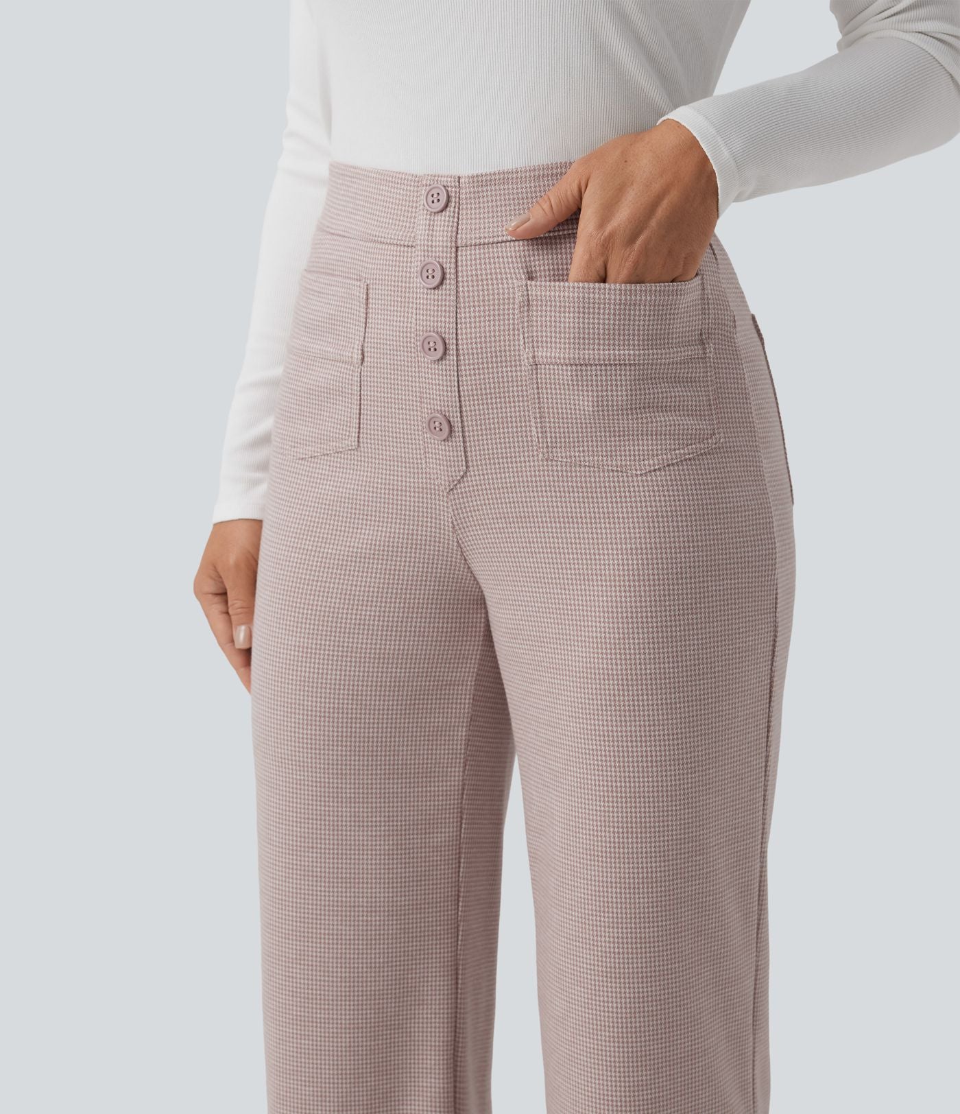 Halara Flex™ Pantalon tailleur pied-de-poule coupe droite taille haute avec poches
