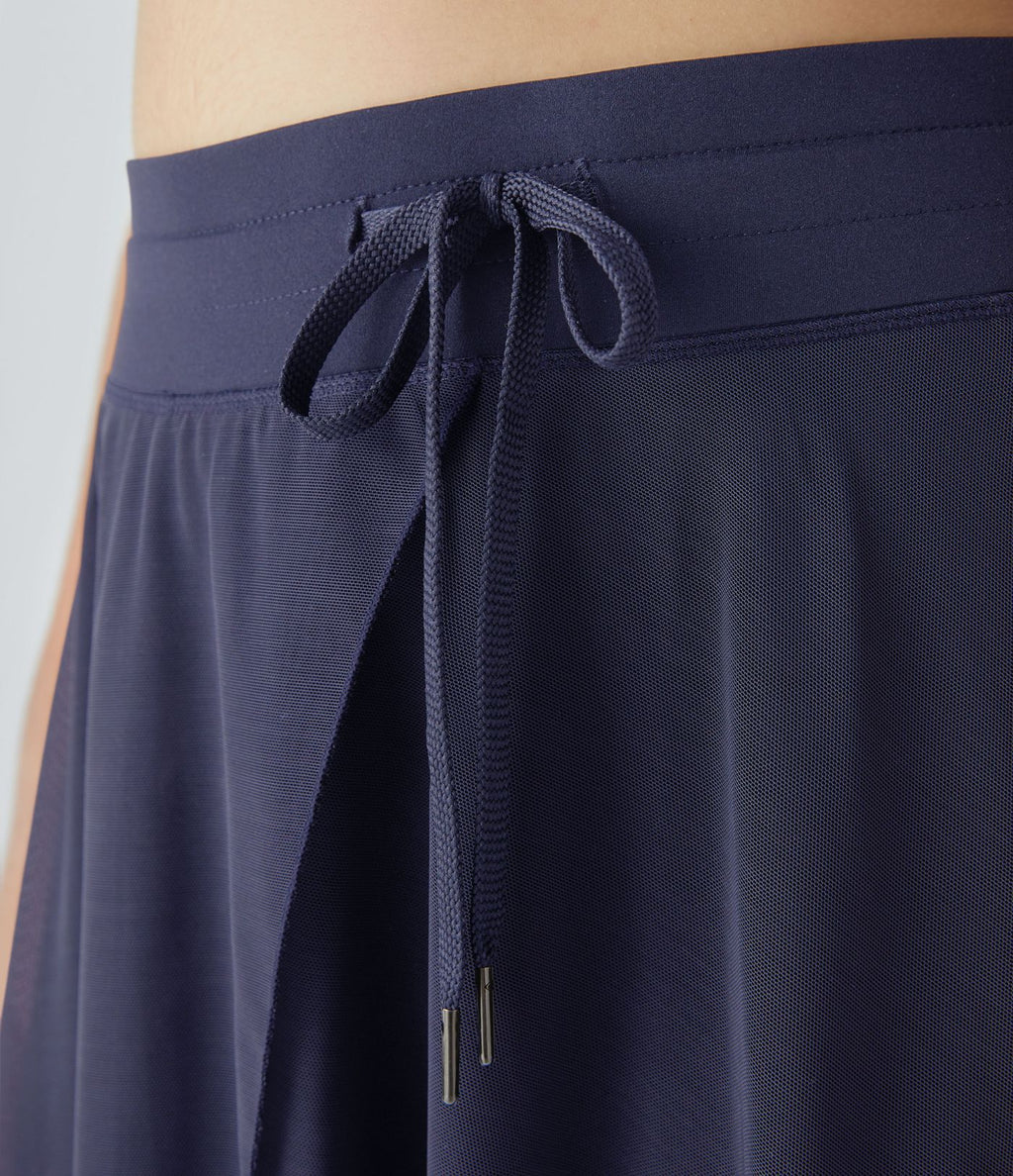 Jupe Taille Haute 2 En 1 En Maille Contrastée Avec Cordon De Serrage Et Poche Latérale Fluide Evasée Casual Grande Taille