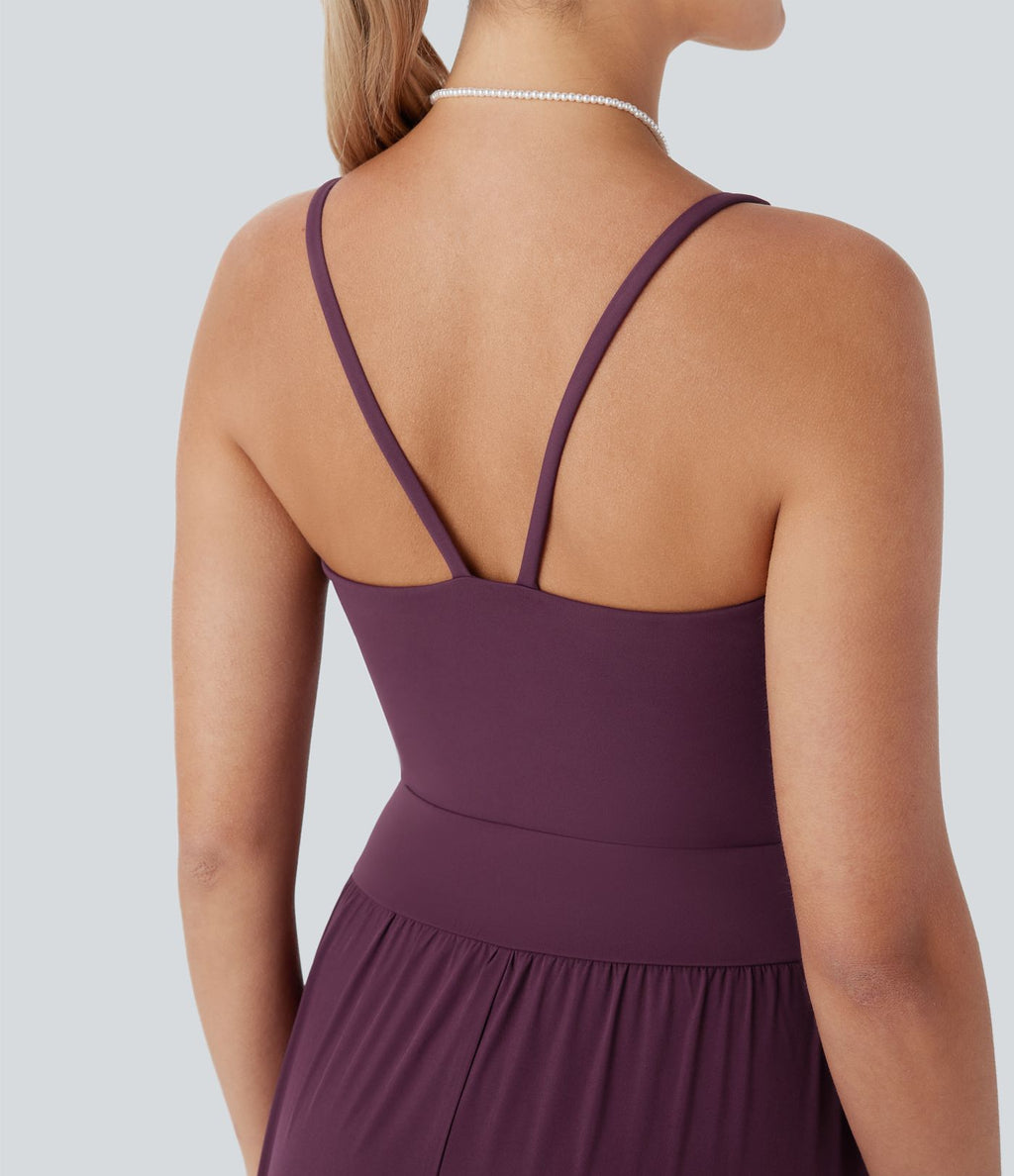 Robe longue fourreau Breezeful™ à dos nu, poches latérales, fluide et séchage rapide pour demoiselle d'honneur et invitée de mariage