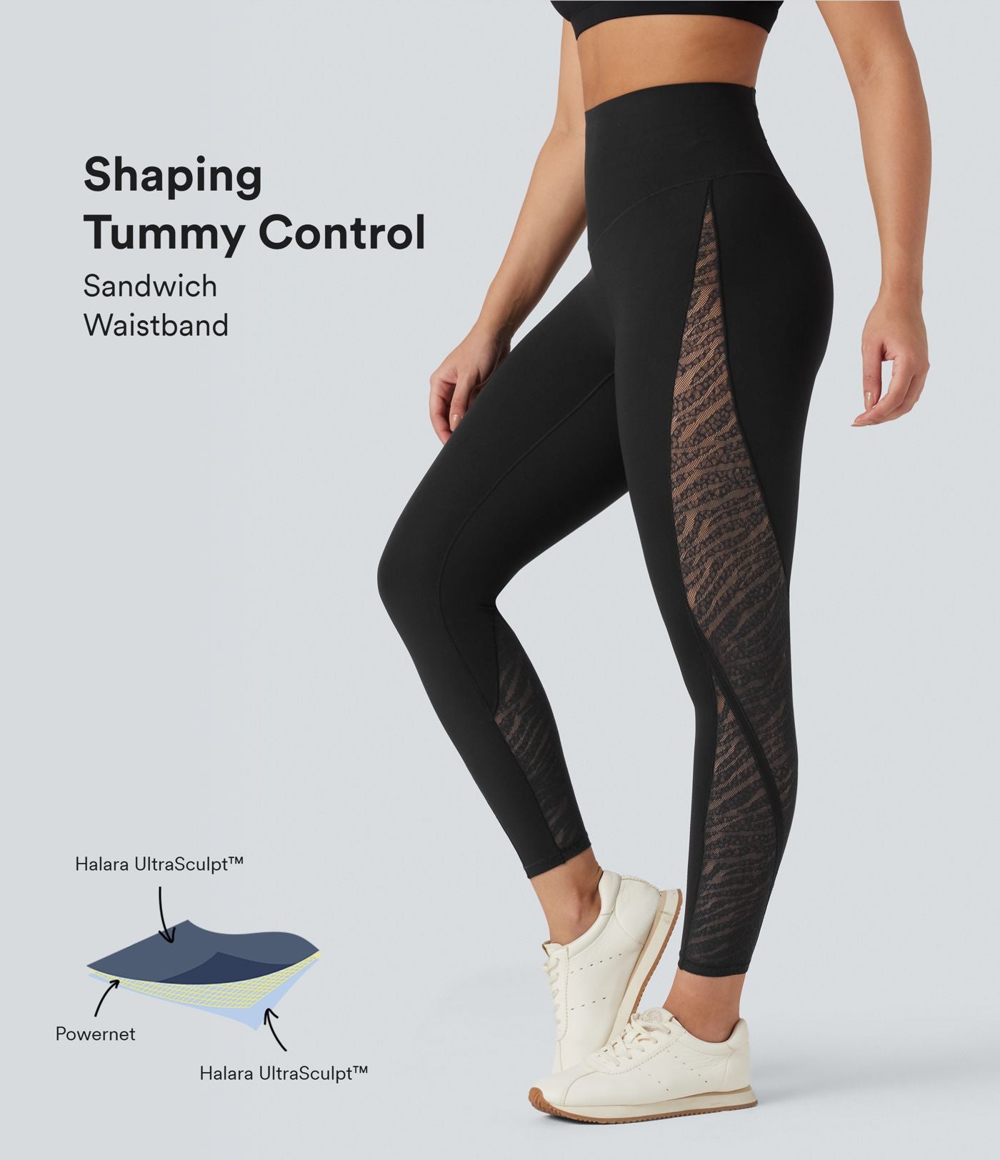 Legging de yoga gainant taille haute avec détails dentelle contrastée et poches Halara UltraSculpt™