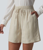 Short tailleur large en lin rayé taille haute avec cordon de serrage et poches