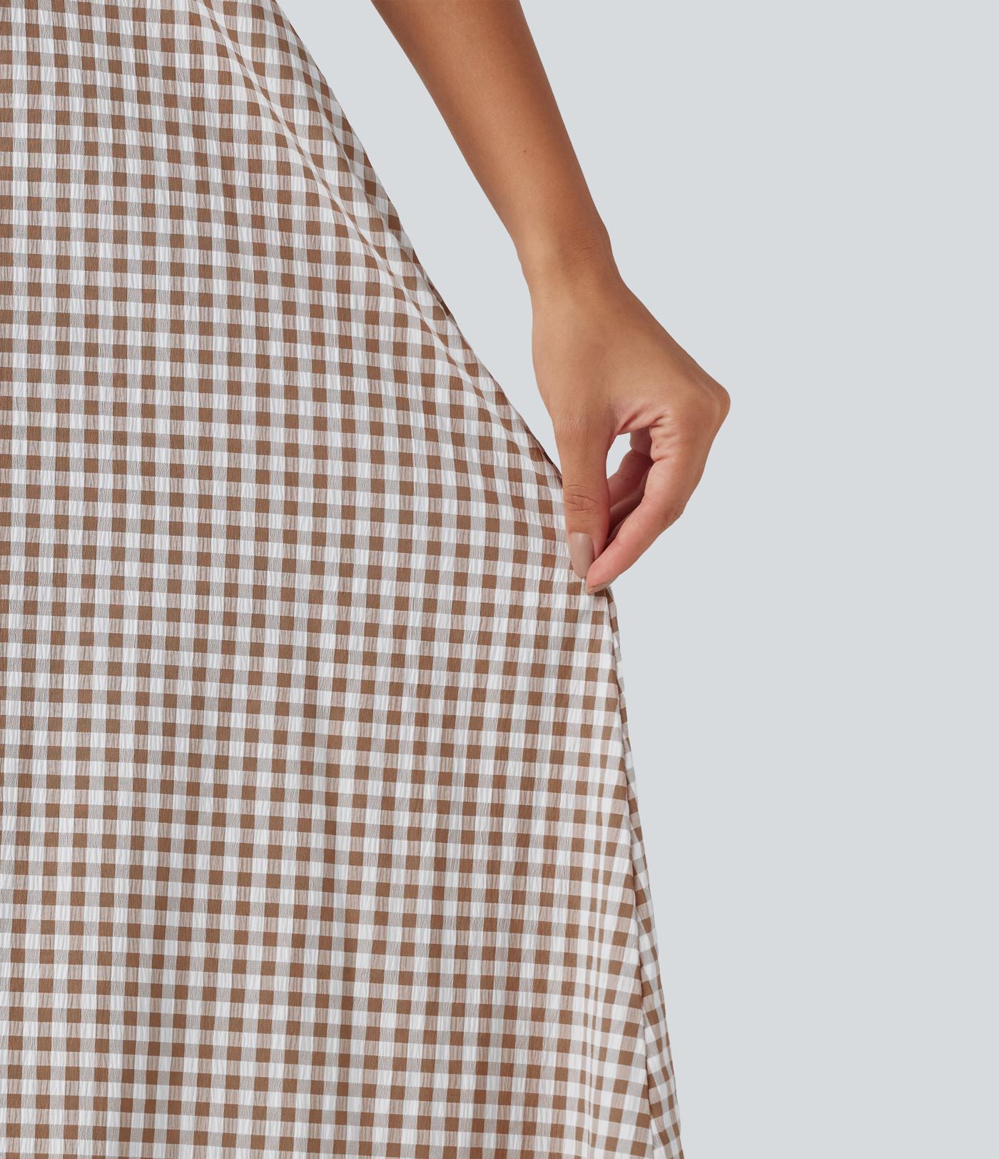 Robe débardeur midi décontractée col rond sans manches en vichy froissé avec poches