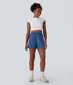 Short en jean extensible délavé Halara Flex™ taille haute avec ourlet arrondi fendu effet frais InstantCool et poches