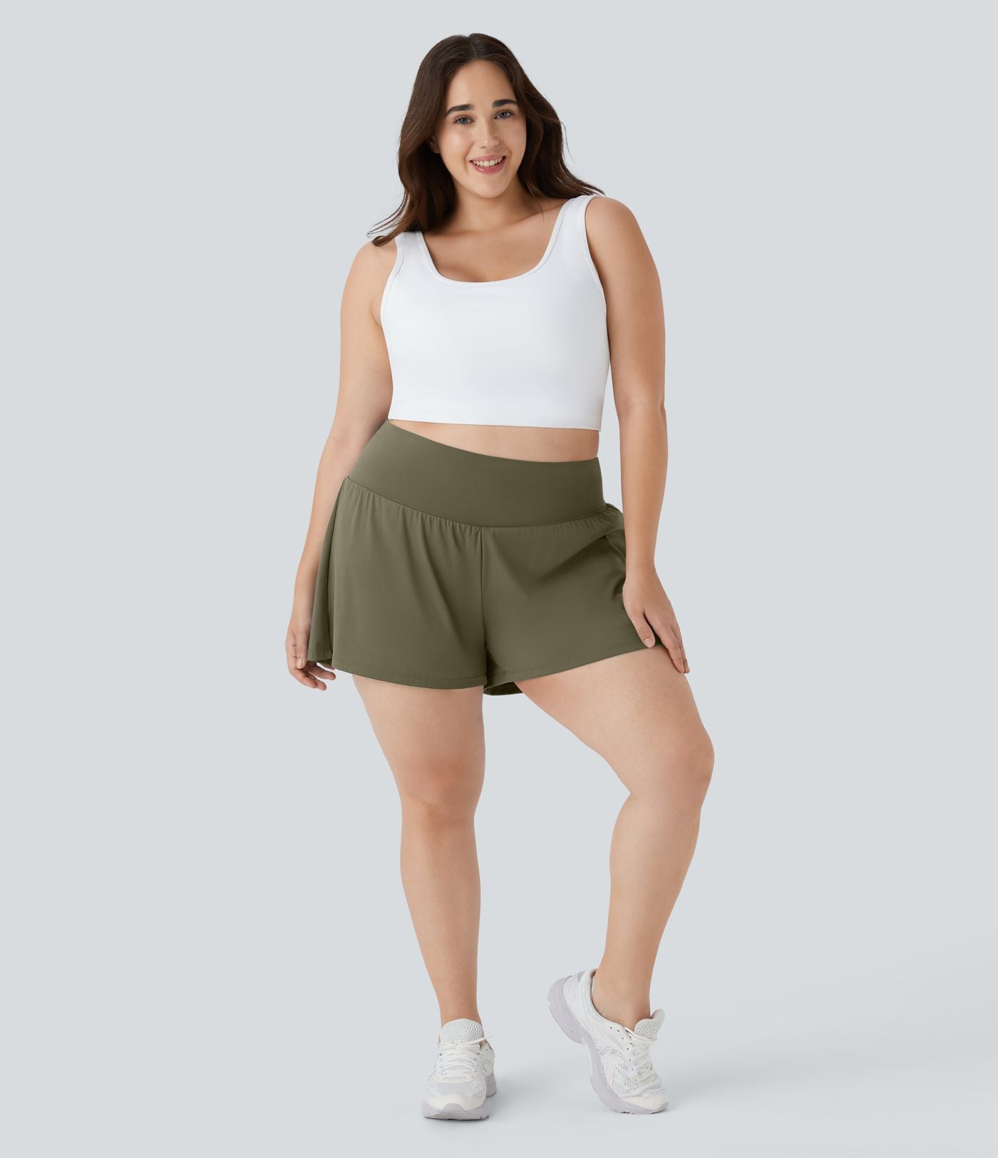 Short Yoga 10cm Plus Longue Taille Ultra Haute 2 en 1 Poche Arrière Poche Cachée Latérale Grande Taille
