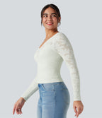 Haut de sport col U dos nu jacquard à manches longues sans couture OneForm Seamless Flow