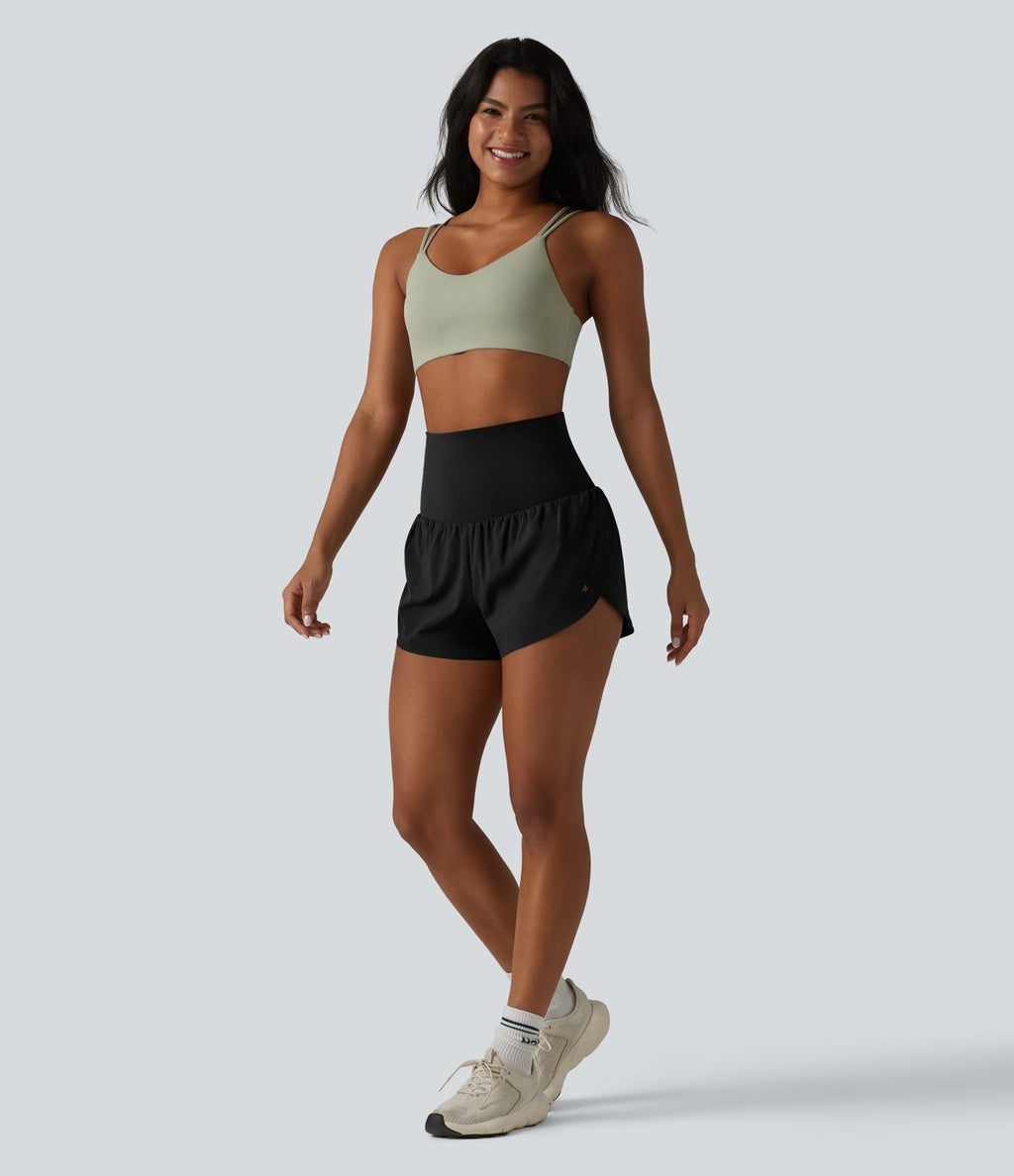 Breezeful™ Short de sport 2 en 1 taille très haute rabattable ourlet croisé à séchage rapide avec poches