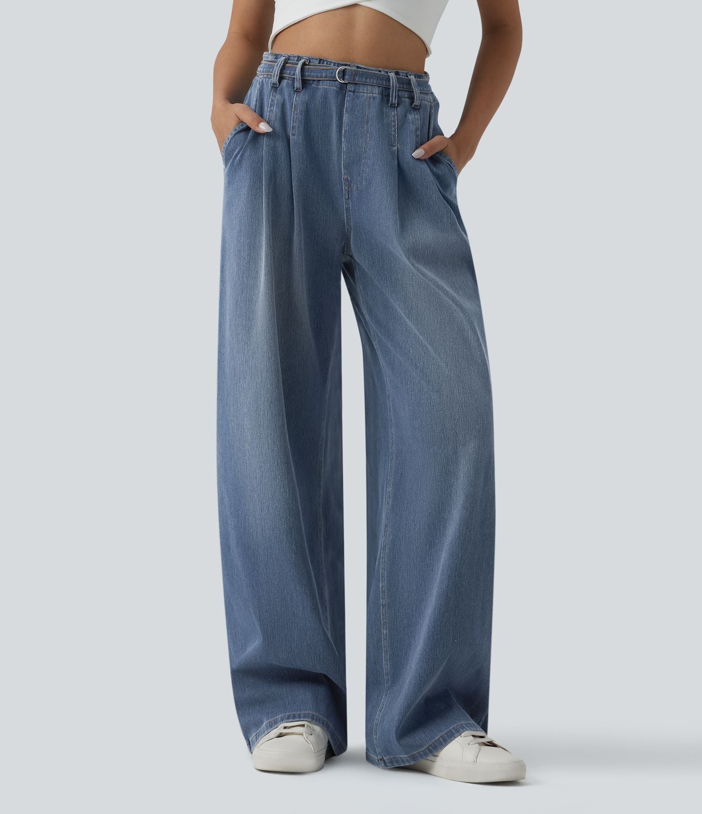 Jean large Halara Flex™ casual taille haute avec ceinture et poches