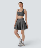 Mini-jupe tennis denim 2-en-1 HalaraMagic™ tricot extensible Cool Touch délavé taille haute avec poches