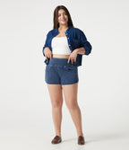 Short en jean Halara Flex™ skinny décontracté grande taille ventre plat, taille haute, ourlet arrondi, à poches