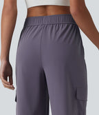 Jogging cargo de course taille mi-haute ajustable avec cordon de serrage, froncé, séchage rapide et poches