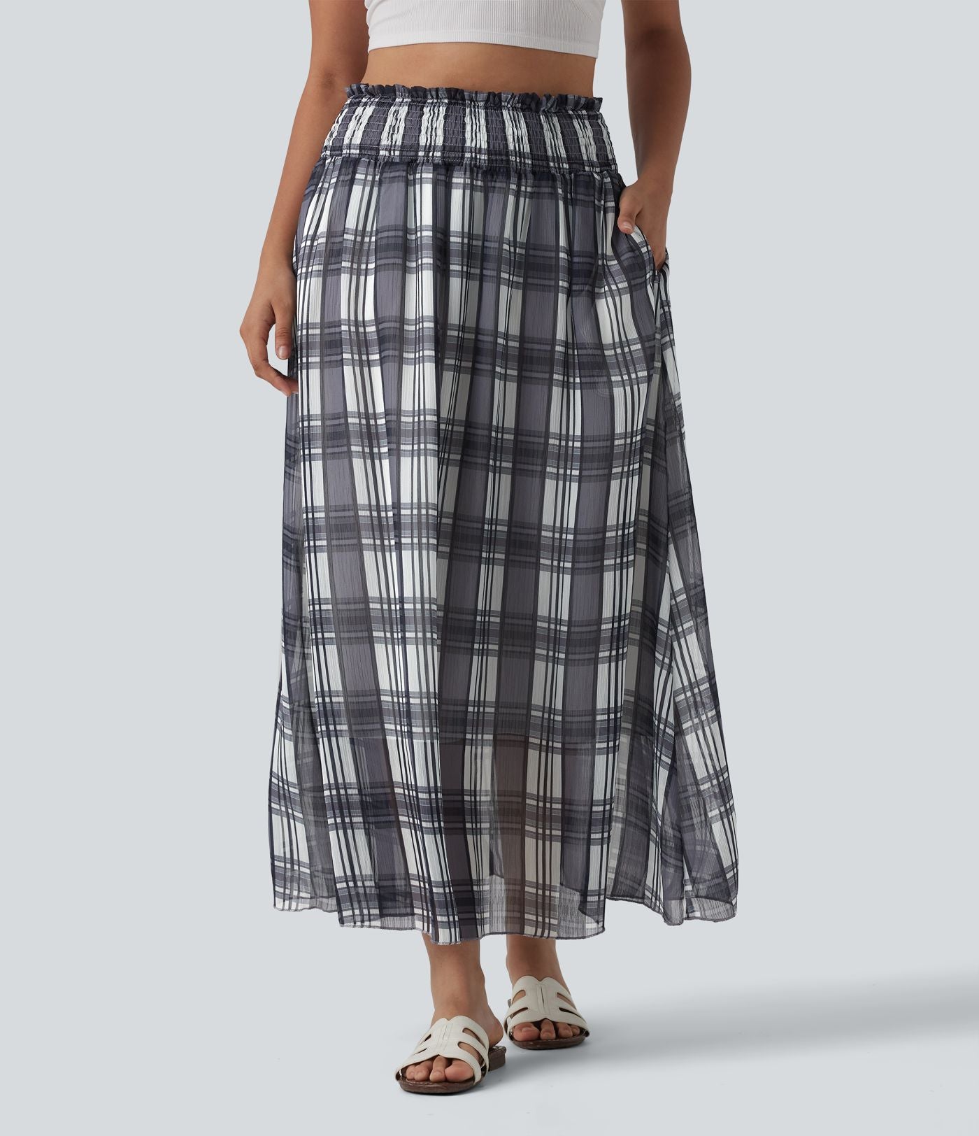 Jupe midi fluide décontractée taille haute avec poches