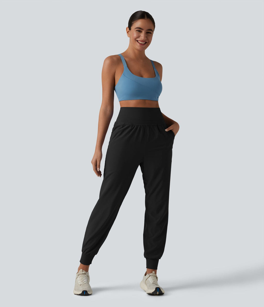 Pantalon de jogging 2 en 1 à taille haute, gainant et à séchage rapide, perforé, avec poches