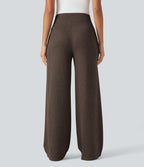 Pantalon jogging large décontracté côtelé gainant taille haute avec cordon de serrage et poches