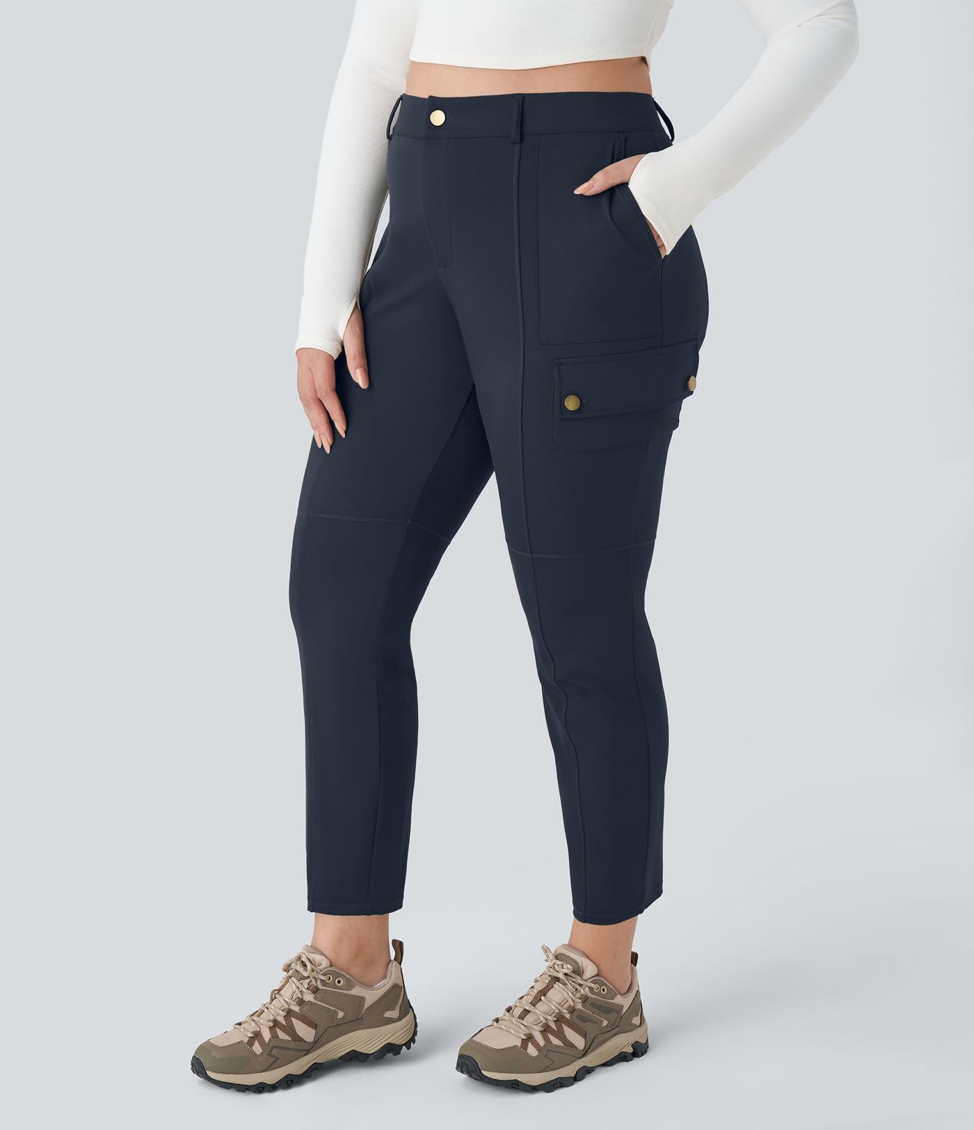 Pantalon cargo randonnée grande taille ajusté uni taille haute DayStretch avec poches zippées