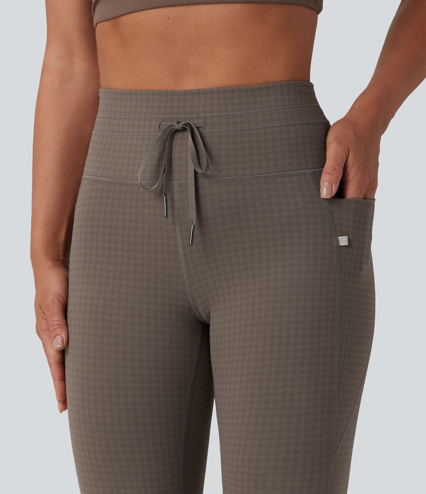 Legging de yoga fuselé taille haute avec cordon de serrage pied-de-poule avec poches