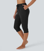 Pantalon corsaire jogging de danse taille haute à cordon avec poches latérales