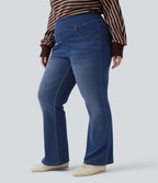 Jean décontracté Halara Flex™ grande taille bootcut taille haute en maille extensible délavée avec multiples poches