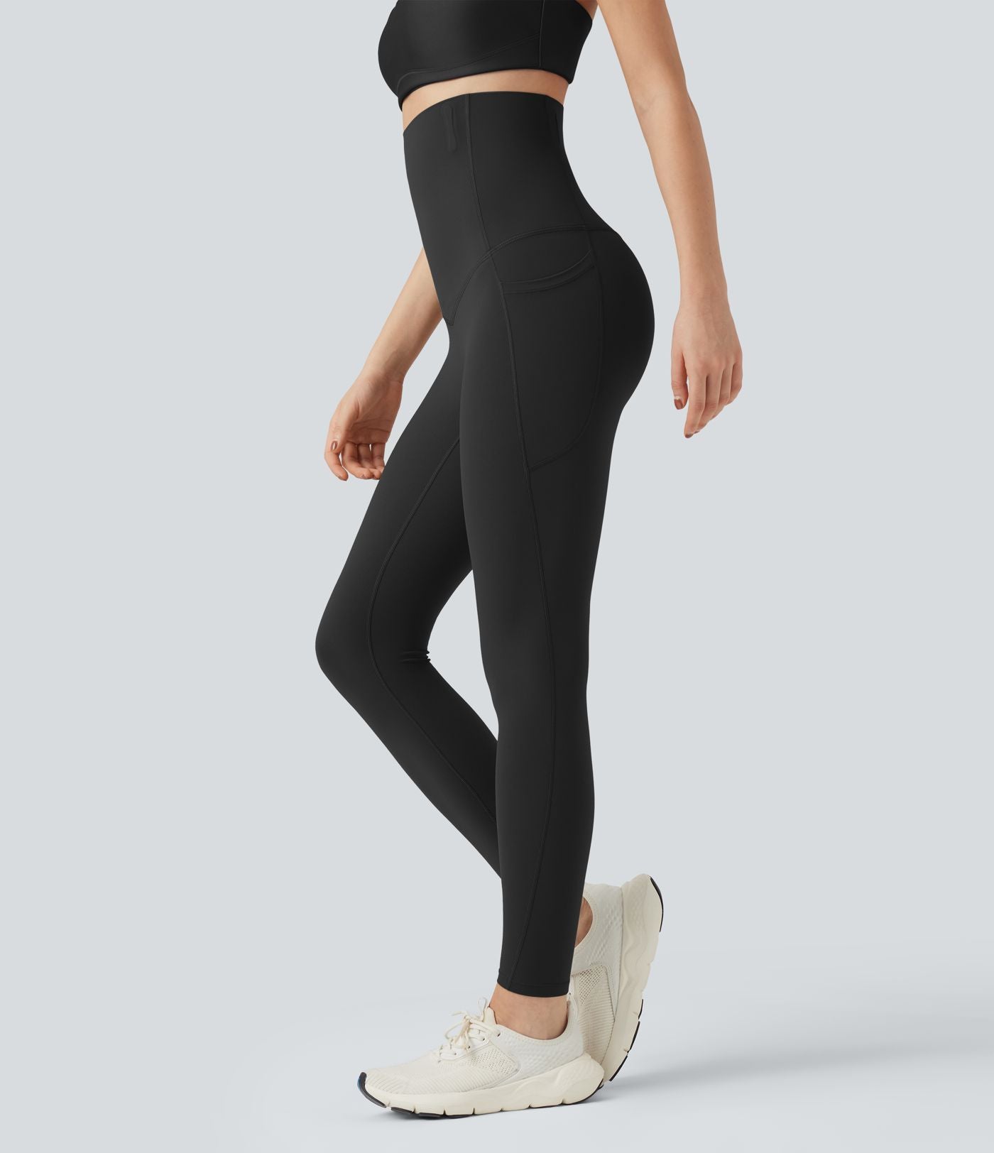 Pantalon large fluide décontracté gainant taille haute avec poches