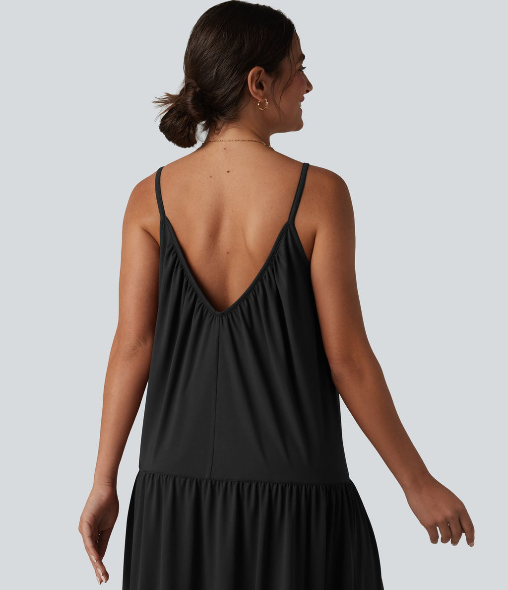 Robe nuisette maxi fluide col V ourlet fendu style vacances