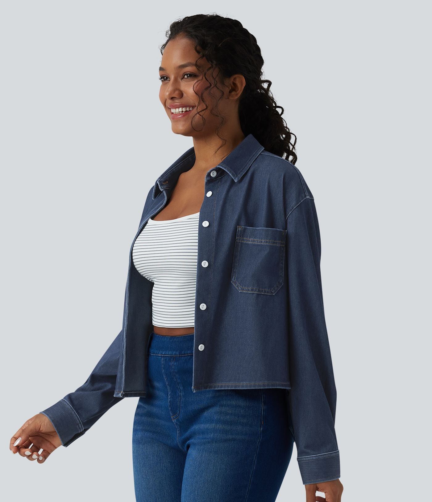 Halara Flex™ Chemise en denim col classique manches longues avec poche