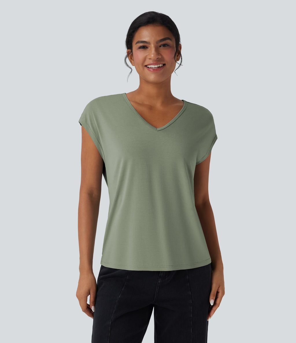T-shirt casual col V manches courtes