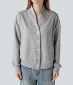 Sweat-shirt col V à manches longues avec boutonnage et poches