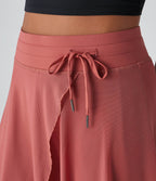 Jupe Casual Évasée Mesh Mi-Longue Fuide 2 en 1 Contrastée Taille Haute Cordon Poche Latérale